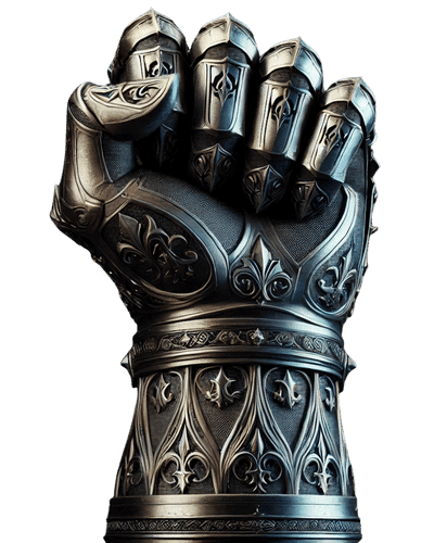 Defiant Gamer logo – medieval gauntlet raised in a closed fist pose, fun gaming blog